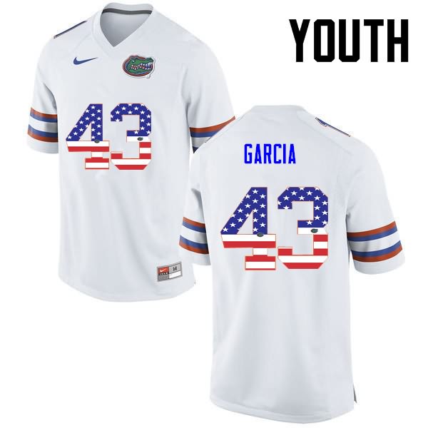 Youth NCAA Florida Gators Cristian Garcia #43 Stitched Authentic USA Flag Fashion Nike White College Football Jersey FLV3365VI